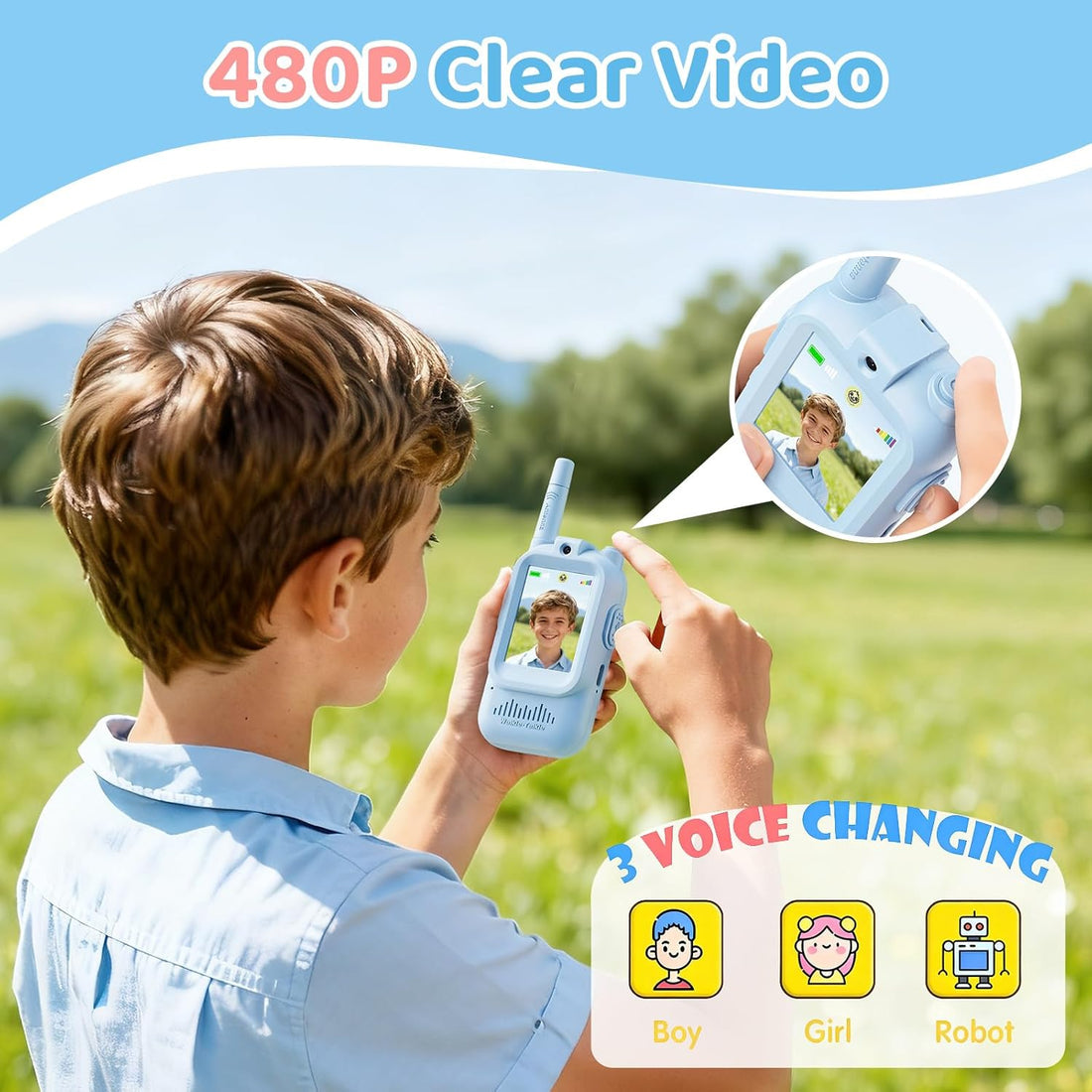 2Pcs Rechargeable Kids Video Walkie Talkie