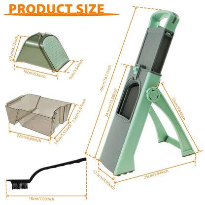 ABS Shell Vegetable Slicer With Anti Slip Base 4 Types Cutting Foldable Multifunctional Veggie Chopper Manual Adjustable Thickness Vegetable Julienne Dicer for Kitchen