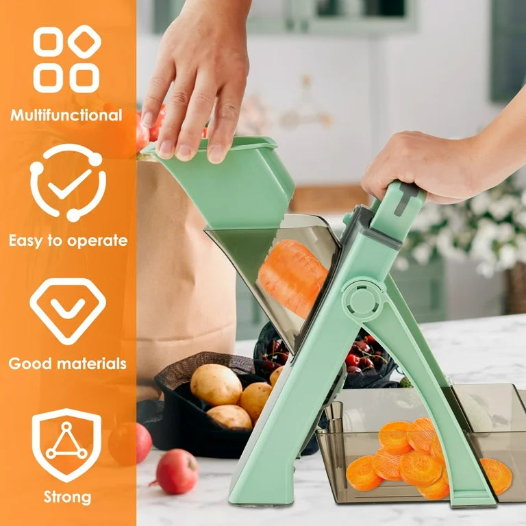 ABS Shell Vegetable Slicer With Anti Slip Base 4 Types Cutting Foldable Multifunctional Veggie Chopper Manual Adjustable Thickness Vegetable Julienne Dicer for Kitchen