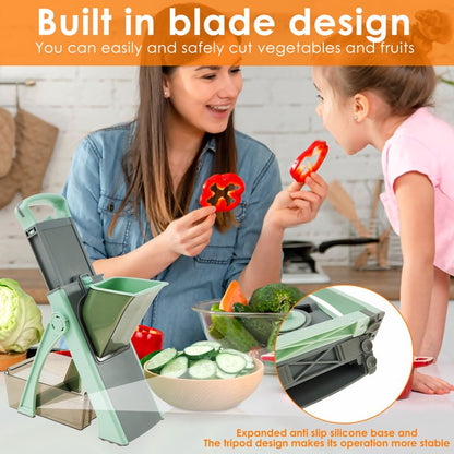 ABS Shell Vegetable Slicer With Anti Slip Base 4 Types Cutting Foldable Multifunctional Veggie Chopper Manual Adjustable Thickness Vegetable Julienne Dicer for Kitchen